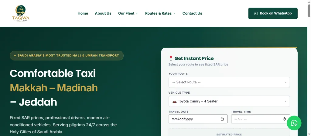Taqwa Cabs Network booking website